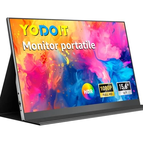 Yodoit Monitor Portátil Pantalla Portatil de 15,6 Pulgadas IPS 1080P FHD 100% sRGB USB Type-C de Computadora, Juego HDR con HDMI/USB C para MacBook PC Xbox PS4/5 Nintendo Switch Teléfono