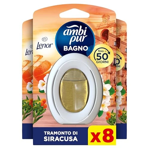 Offerta a tempo: Ambi Pur Bagno Profumatore Per Ambienti, 8 Profumatori Bagno, Fragranza Arancia, Diffusore Ambiente Con Tecnologia Elimina Odori, Durata Fino a 50 Giorni Per Profumatore - 47% da 43.20 € a 22.99 €
