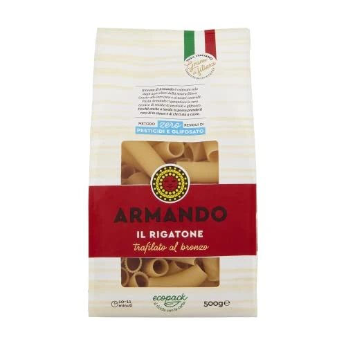 Armando, Il Rigatone, Pasta di Semola di Grano Duro di Filiera 100% Italiano - Trafilato al bronzo - 8 confezioni da 500 gr