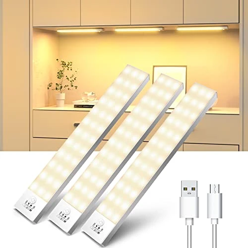 Offerta a tempo: OUILA Led Armadio Luce con Sensore di Movimento Luci Armadio 3000K Luci Calda 4 Modalità Led Sottopensile Luce Notturna USB Ricaricabile Striscia con Sensore per Lngresso, Scale, Vetrina - 5% da 26.99 € a 25.63 €