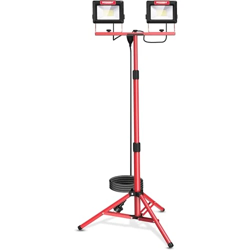 HYCHIKA Better Tools for Better Life HYCHIKA 14,000LM LED Projector on Tripods 2 x 60 W LED Work Lights with Adjustable Metal Telescopic Tripod, IP65 Waterproof, 360° Rotation, 3M Cable