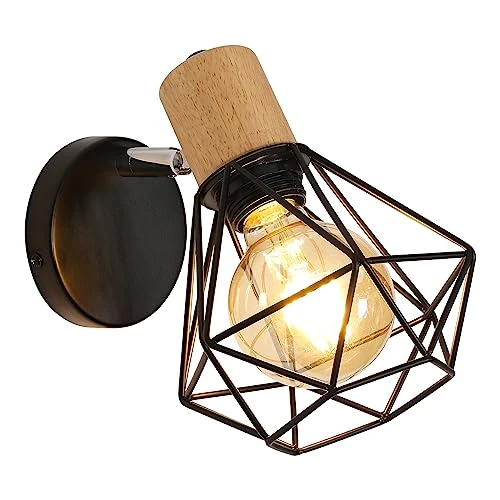 Oferta limitada: Toolight Lámparas de Pared Vintage Negro, Aplique Pared Madera 360° Giratorio Ajustable, Luz de Pared Jaula Metal Hierro E27 para Dormitorio Pasillo Salón, Max 60W de 21.99 € a 20.89 € (ahorro 5%)