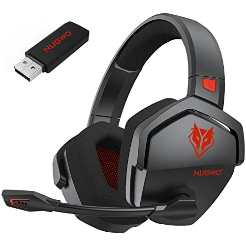 NUBWO G06 Dual Wireless Gaming Headset mit Mikrofon für PS5, PS4, PC, Mobile: 2.4 GHz Wireless + Bluetooth - 100 Stunden - 50mm -Treiber - Rot