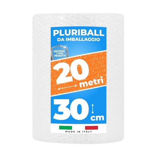 IMBALLAGGI 2000 - Luftpolsterfolie 20 Meter x 30 cm, ideal für Versand Umzug und Transport, Kunststoff für reißfeste und stoßfeste Verpackung zum Schutz von Gegenständen (1 Rolle)