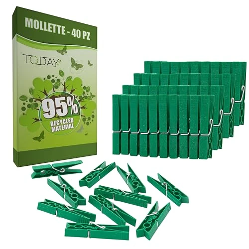 Offerta a tempo: Today Eco – 40 mollette per bucato grandi e resistenti, in plastica riciclata al 95%, antiruggine, antivento, antisegno – mollette panni per stendibiancheria e mollette biancheria da esterno - 0.00% da 9.90 € a 9.90 €