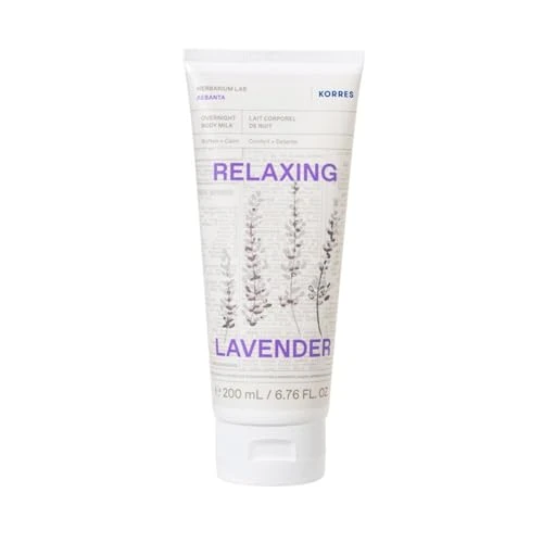 KORRES RELAXING LAVENDER Latte corpo per la notte al profumo di lavanda per uomini e donne, per un'esperienza di cura del corpo rilassante e calmante, vegan, 200 ml