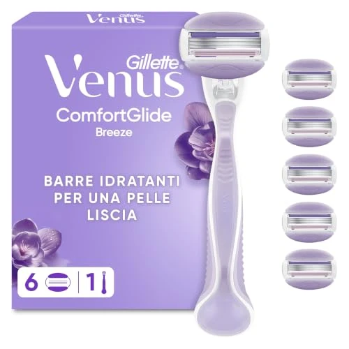 Offerta a tempo: Gillette Venus Comfortglide Breeze Rasoio Donna con 6 Lamette di Ricambio, Manico in Metallo Riutilizzabile e Supporto per Doccia, per una Rasatura Liscia e Profonda Che Dura - 13% da 22.99 € a 19.97 €