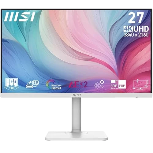 MSI Modern MD272UPHW Monitor da ufficio UHD 27" – Pannello IPS 3840 x 2160, 60Hz, schermo eye-friendly, supporto regolabile in 4 direzioni – HDMI 2.0b, DisplayPort 1.4a, Type-C, USB-B, USB-A