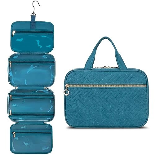 LOVEVOOK Women's Toiletry Bag, Waterproof Hanging Toiletry Bag, Foldable Wash Bag, Cosmetic Bag, Large with 360° Rotating Hooks, Wash Bag for Women, Sea blue, M