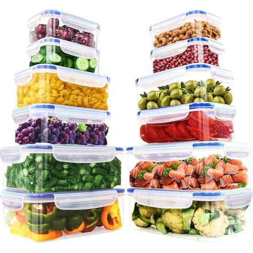 Offerta a tempo: KICHLY 24 pezzi, 12 contenitori in plastica a tenuta stagna per alimenti con 12 coperchi per cucina, dispensa, credenza – sicuro nel Microonde e congelatore a prova di perdite-senza BPA-Blu - 33% da 26.99 € a 17.99 €