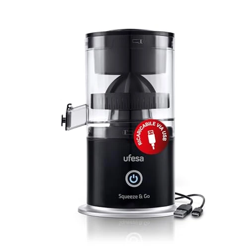 Oferta limitada: Ufesa Squeeze & Go, exprimidor electrico de ctricos recargable con USB-C, porttil, exprimidor de naranjas y limas, batera de 1500 mAh, 220 ml, sin BPA de 59.99 EUR a 34.99 EUR (ahorro 42%)