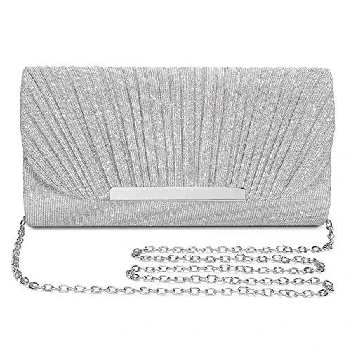 Offerta a tempo: Pochette Donna Argento,Cerimonia Clutches Moda, Borsa da Sera Glitterata con Catena Staccabile, Borsa a Tracolla Elegante perfette per il Ballo di Fine Anno, Feste o Matrimoni - 0.00% da 23.99 € a 23.99 €