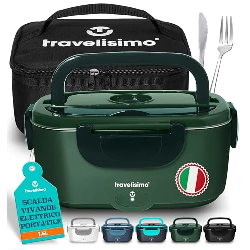 TRAVELISIMO Elektrische Lunchbox Adult 80W, 12/24/220V 1,5L Lunch box Adult, Roestvrij Stalen Draagbare Electric Lunch Box Food Warmer voor Auto, Vrachtwagen en Werk, Thermal Lunch Box