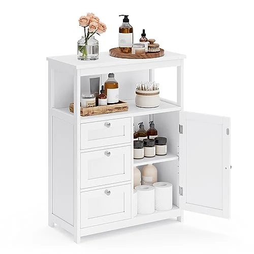 Beperkte aanbieding: VASAGLE Badkameropbergkast, badkameropbergkast met 3 laden, badkamervloerkast vrijstaand, verstelbare plank, 30 x 60 x 80 cm, wolkenwit BBC542P31V1 van 75.99 EUR naar 75.99 EUR (besparing 0%)