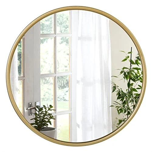 WOLTU Round Wall Mirror, 50cm, Modern Decorative Bathroom Mirror, with Matte Golden Metal Frame, Vanity Mirror,HD Glass, for Bedroom, Living Room, Entryway, Minimalist Home Décor