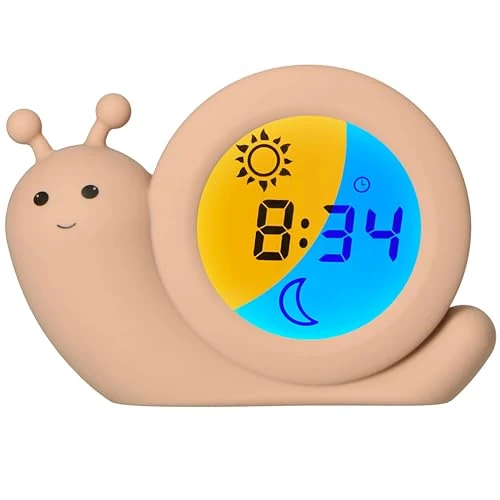 Alecto BC110BE Simon - Réveilleur - Réveil éducatif pour Enfants - Veilleuse - Apprendre à Dormir et se réveiller avec Un réveil LED pour Enfants - Escargot, Taupe