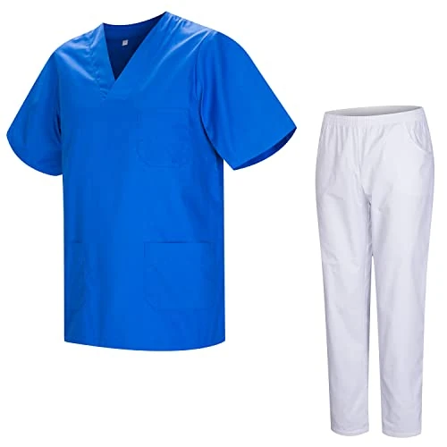 MISEMIYA - Uniformi Unisex Set Camice – Uniforme Medica con Maglia e Pantaloni Uniformi Mediche Camice Uniformi sanitarie 817-8312-BLANCO - XX-Large, Blue Royal