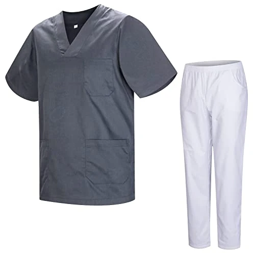 Offerta a tempo: MISEMIYA - Uniformi Unisex Set Camice – Uniforme Medica con Maglia e Pantaloni Uniformi Mediche Camice Uniformi sanitarie 817-8312-BLANCO - 4XL, Grigio - 52% da 26.99 € a 12.92 €