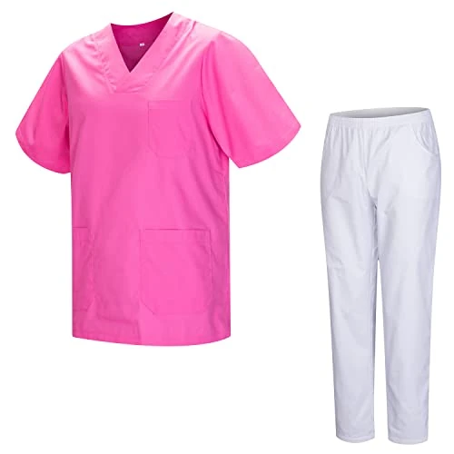 Limited-time offer: MISEMIYA - Unisex Sanitary Uniform Medical Sanitary Uniforms with White Trousers 817-8312-White, pink, 5XL from 30.22 GBP to 30.22 GBP (save 0%)