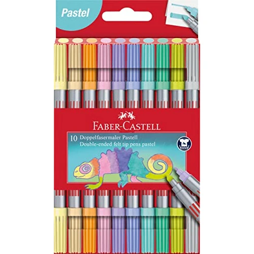 FABER-CASTELL 151112 - Set di pennarelli pastello, 10 pennarelli a doppia punta per bambini e adulti