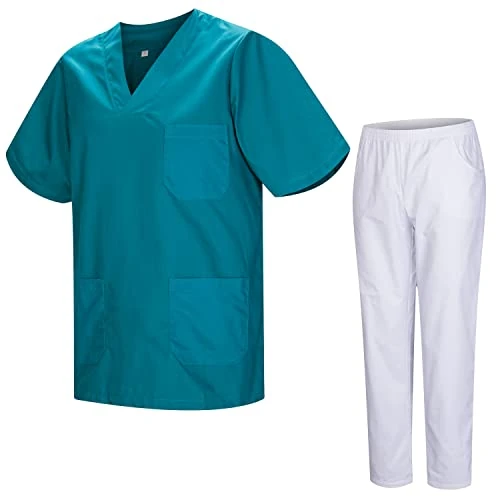 MISEMIYA - Uniformi Unisex Set Camice – Uniforme Medica con Maglia e Pantaloni Uniformi Mediche Camice Uniformi sanitarie 817-8312-BLANCO - X-Large, Verde 3B