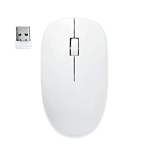 APM - Ratón óptico inalámbrico, 2,4 GHz, Color Blanco, Receptor USB, ambidiestro, Plano, 1000 dpi, batería incluida, Compatible con PC Mac portátil, 200023