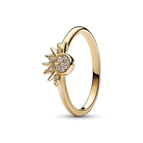 Offerta a tempo: PANDORA Anello Moments con sole brillante placcato in oro 14k con zirconi cubici trasparenti, 56 - 0% da 57.83 € a 57.83 €