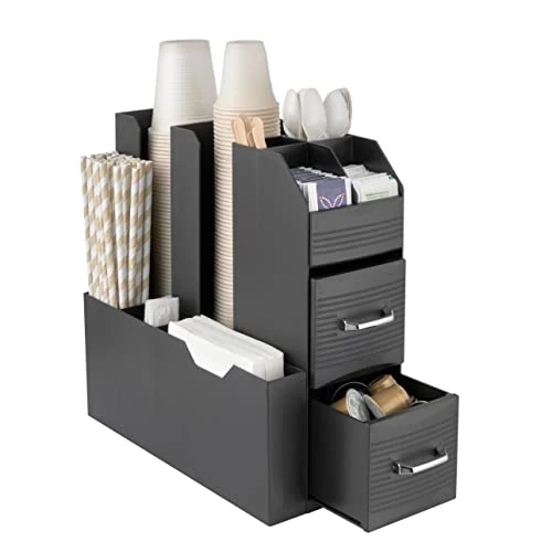 Baroni Home Professional Coffee Pod Holder, Capsule Holder with Compartments Division, Organizer for Coffee Shop with Chest of Drawers, Black (Coffe Station)