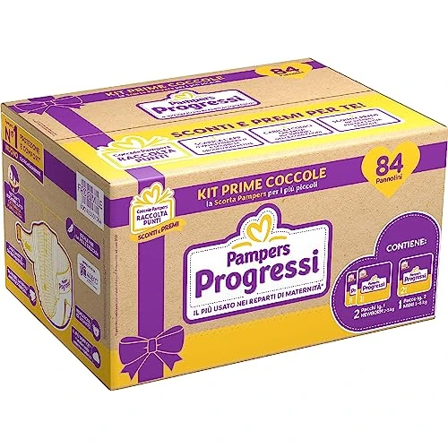Pampers Early Day Progress, 86 Diapers, Two Size 1 Packs (2-5 kg) and One Size 2 Pack (3-6 kg)