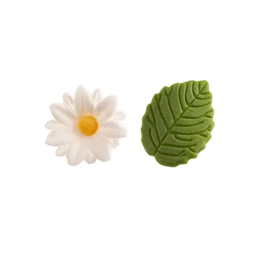 Tijdelijke aanbieding: Dekora - Doos Met 7 Witte Margrieten En 5 Groene Gesuikerde Blaadjes - Eetbare Taarttoppers - Gesuikerde Verjaardagstaartdecoratie van 11.45 EUR naar 11.45 EUR (korting 0%)