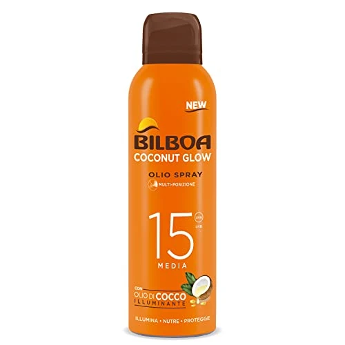 Offerta a tempo: Bilboa, BOV Solare Coconut Glow SPF 15, Crema Solare Spray con Olio di Cocco e Vitamina E, Leggera sulla Pelle, Protezione Solare Resistente all'Acqua, 150 ml - 38% da 14.79 € a 9.20 €