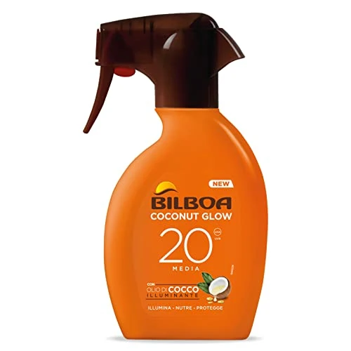 Begrenztes Angebot: Bilboa, Trigger Solar Coconut Glow SPF 20, Sonnencreme Spray mit Kokosöl und Vitamin E, leicht auf der Haut, Sonnenschutz, wasserfest, 250 ml von 9.99 EUR auf 9.99 EUR (Rabatt 0%)