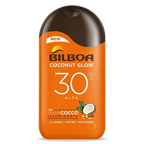 Offerta a tempo: Bilboa, Latte Solare Coconut Glow SPF 30, Crema Solare con Olio di Cocco e Vitamina E, Leggera sulla Pelle, Protezione Solare Resistente all'Acqua, 200 ml - 38% da 16.19 € a 9.99 €