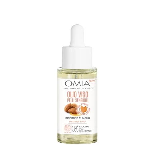 Omia, Olio Viso per Pelli Sensibili con Mandorla di Sicilia, Trattamento Viso Lenitivo, Idratante e Protettivo, Vegano e Dermatologicamente Testato, 30 ml