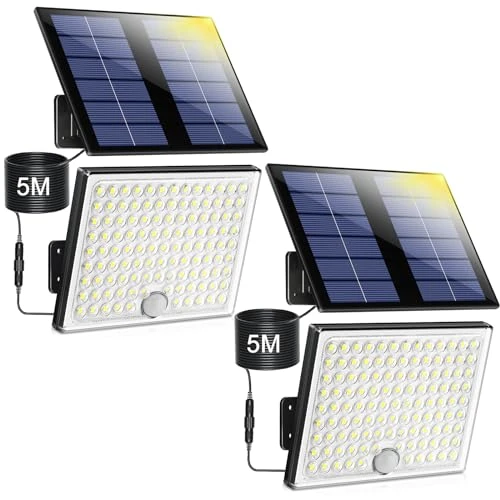Offre limitée : Realky Lampe Solaire Extérieur detecteur de mouvement, lumière led solaire exterieur puissante 113 LED 2000mAh 4 Modes, luminaire spot solaire éclairage mural d'extérieur avec câble 5M, 2 pièces de 26.22 € à 24.90 € (5% de remise)