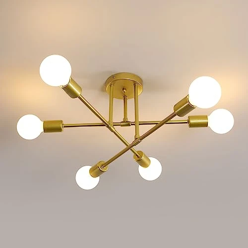 Offerta a tempo: Comely Plafoniera Sputnik Moderno, 6 Luci E27 Lampadario Industriale in Metallo, Oro Lampada da Soffitto Retrò per Soggiorno Camera da Letto Cucina Ristorante - 10% da 29.99 € a 26.91 €