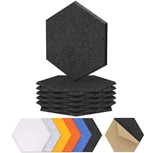 12 Pack Hexagon Acoustic Panels Self-adhesive, TONOR 12"x10"x0.4" High Density Sound Proofing Panels for Walls, Sound Deadening Treatment Sound Absorbing for Studio, Office, Home, Black