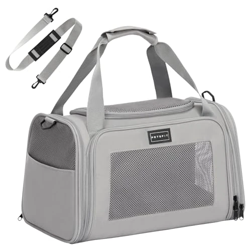 Tijdelijke aanbieding: PETSFIT Huisdierdraagtas met uitschuifbare zijkanten van fleece, goedgekeurd door de meeste luchtvaartmaatschappijen, met veiligheidslijn voor huisdieren tot 5,5 kg (44 x 26,5 x 27 cm, grijs) van 39.99 € naar 39.99 € (0.00% korting)