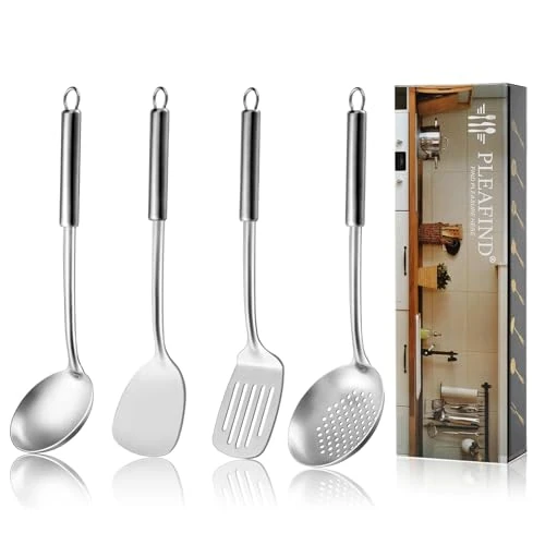 Offerta a tempo: Pleafind utensili da cucina, set di utensili da cucina in 4 pezzi, set cucina in 304 acciaio inox con mestolo, schiumarola, tornitore con intaglio, paletta cucina, utensili da cucina - 0.00% da 23.99 € a 23.99 €