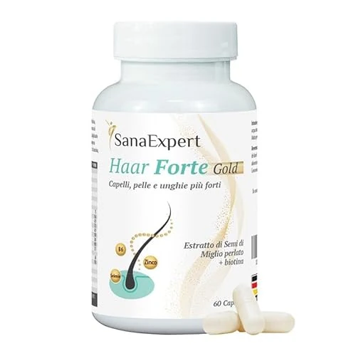 SanaExpert® Haar Forte Gold | Suplemento Capilar Vegano para Fortalecer el Cabello | Pastillas con Vitaminas, Bambú, Melanina, Biotina y Zinc | 60 Cápsulas | Fabricado en Alemania