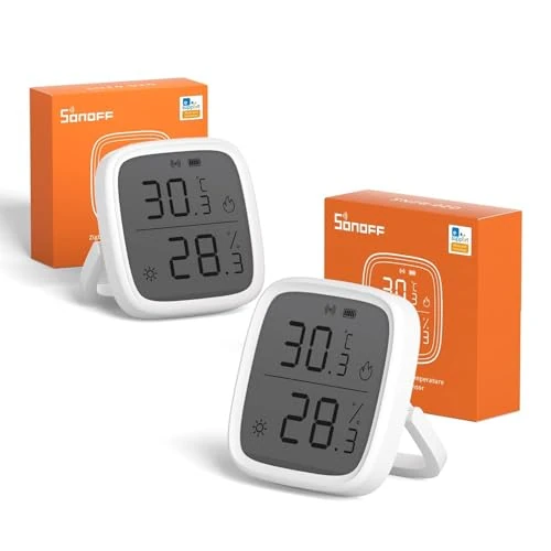 Offerta a tempo: Sonoff 2Pezzi Termometro Igrometro Ambiente Interno, Zigbee Igrometro Umidità Casa con LCD, Compatibile con Alexa/Google Home, Portable Misuratore di Temperatura Umidità con Memorizzazione dei Dati - 19% da 32.29 € a 26.08 €