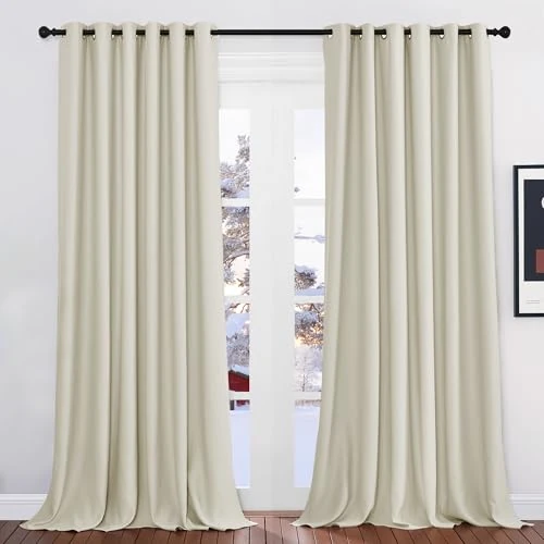 PONY DANCE Window Curtains Blackout Curtain with Grommets Ready for Living Room Home Light Lock W 200 x L 260 cm Light Beige 2 Pieces