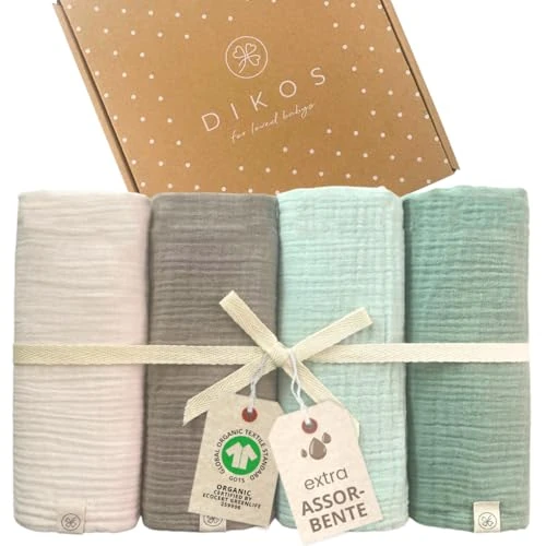 Oferta limitada: DIKOS Juego de 4 paños de Muselina para bebé, 64 x 64 cm, 100% algodón orgánico, Muselina, paños de Muselina, paños para vómitos, para niños y niñas, Primer Equipamiento (Menta y Crema) de 29.99 € a 29.99 € (ahorro 0.00%)