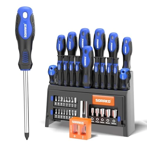 Screwdriver Set, 40-Piece Magnetic Screwdriver Set with Slotted and Phillips Screwdrivers, Durable Hand Screwdriver Tool with Screwdriver Holder