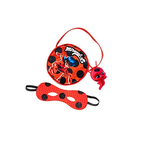 RUBIE'S Miraculous Officiel - Kit Accessoires LADYBUG pour Enfants - Taille Unique - Petit Sac, Breloque de Sac Mini Tikki et Masque avec Attache Elastique Carnaval