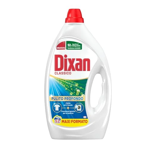 Offerta a tempo: Dixan Liquido Classico Detersivo Lavatrice (52 Lavaggi), Detersivo liquido lavatrice per una pulizia profonda del bucato e freschezza igienica per la lavatrice, Rimuove le macchie da 20°C - 42% da 12.99 € a 7.49 €