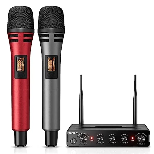 Offre limitee: TONOR Micro Karaoke sans Fil, UHF Microphone Systèmes Dynamique Chant Portable à Main Double avec Récepteur pour Karaoké, Fête, Discours, Mariage, DJ Spectacles, Église, Conférences, TW350, Rouge de 69.99 EUR a 56.52 EUR (economie 19%)