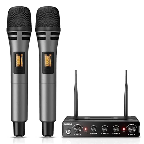 Offerta a tempo: TONOR Microfono Senza Fili, Set di Microfoni a Mano per Karaoke, UHF Sistema con Ricevitore, Set di Microfoni Wireless per Karaoke Domestico, Feste, Chiese, DJ, Matrimoni, Discorsi TW350, Grigio - 19% da 69.99 € a 56.52 €