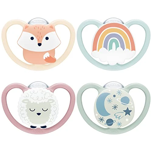 Oferta limitowana: NUK Space Day & Night Smoczek dla niemowląt | 0-6 miesięcy | Świecące smoczki z bardzo dużymi otworami wentylacyjnymi dla skóry wrażliwej, silikon bez BPA, lis i owca, zestaw 4 szt z 45.49 zł na 45.49 zł (oszczędź 0.00%)