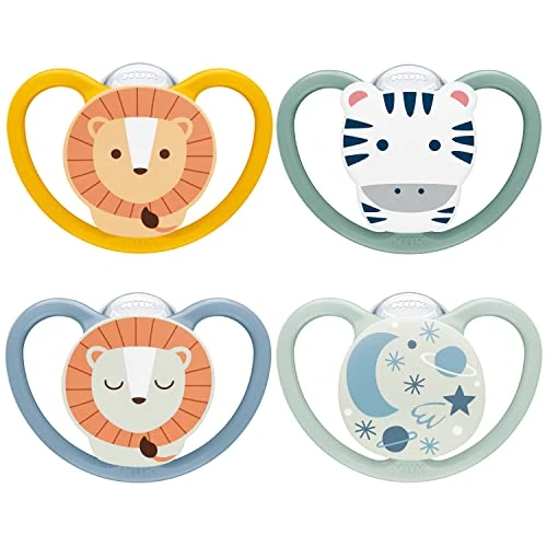 Oferta limitada: NUK Space Day & Night chupete | 6-18 meses | Chupetes que brillan en la oscuridad con ventilación adicional para pieles sensibles | Silicona sin BPA | Cebra y león | 4 unidades de 11.10 EUR a 11.10 EUR (ahorro 40%)